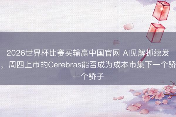 2026世界杯比赛买输赢中国官网 AI见解抓续发酵，周四上市的Cerebras能否成为成本市集下一个骄子