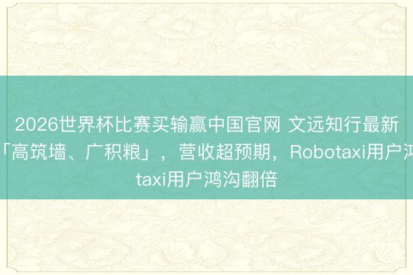 2026世界杯比赛买输赢中国官网 文远知行最新财报：「高筑墙、广积粮」，营收超预期，Robotaxi用户鸿沟翻倍