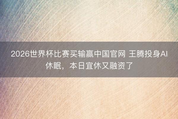 2026世界杯比赛买输赢中国官网 王腾投身AI休眠，本日宜休又融资了